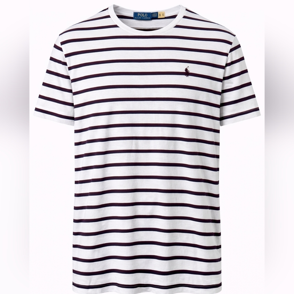 Polo Ralph Lauren Men’s Striped Short Sleeve Tee Shirt Burgundy Navy Size XL